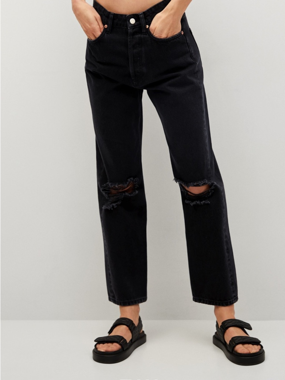 Black Distressed High-Rise Straight Jeans